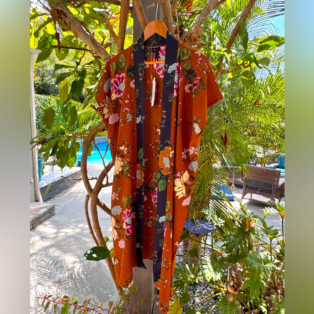 Floral Kimono with Black Trim